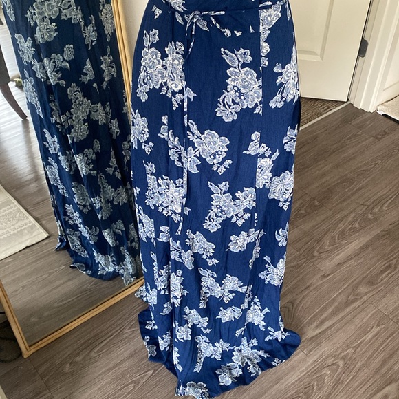 Lulus Heart of Marigold Navy Blue Floral Print Wrap Maxi Dress - Picture 6 of 16